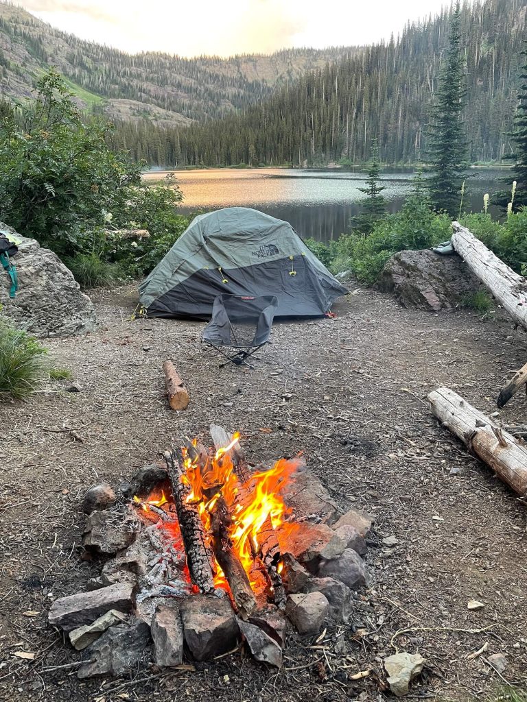 Backcountry campsite on the north shore of Upper Holland Lake