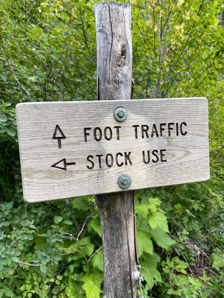 Trail sign on the way to Upper Holland Lake in the Swan Range, Montana